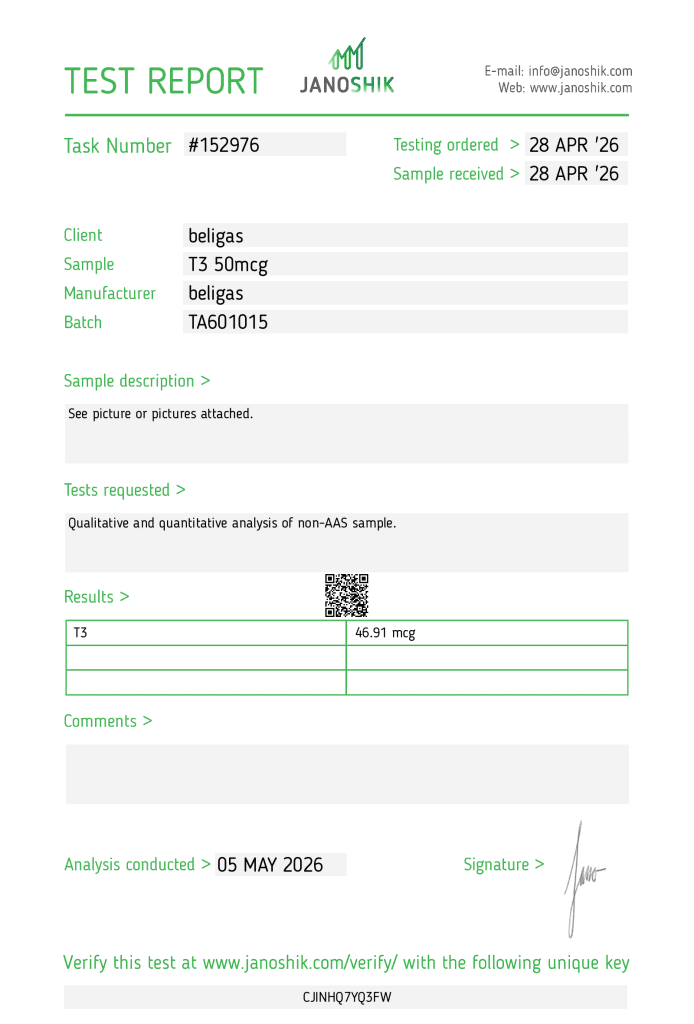 t3 beligas lab test