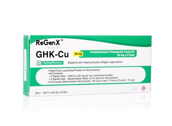 ReGenX GHK-Cu 50 mg/mL, 3 (50 mg) flacons + 3 (3 mL) eau bac - Beligas(international)