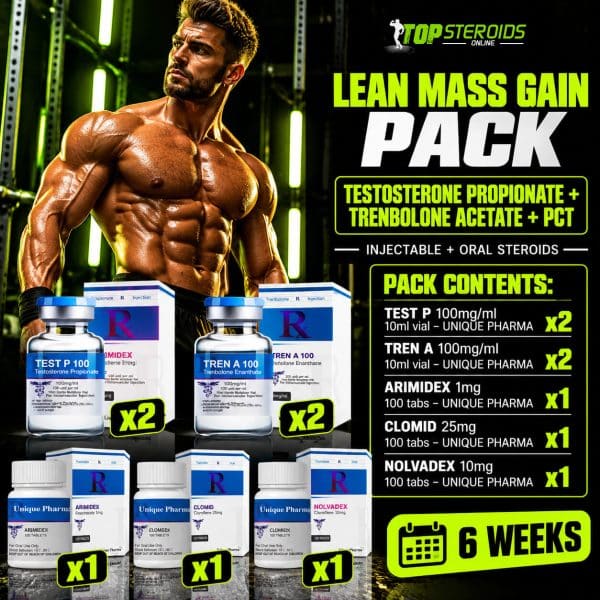 PACK PRISE DE MASSE SÈCHE - TESTOSTERONE PROPIONATE + TRENBOLONE ACETATE + PCT (6 semaines) UNIQUE PHARMA